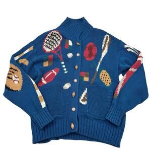 Vintage 1988 Kitschy Sports Lisa Nichols Heavy Chunky Knit Whimsy Cardigan Sz M